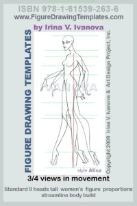Fashion Figure drawing templates 3/4 views in movement 
